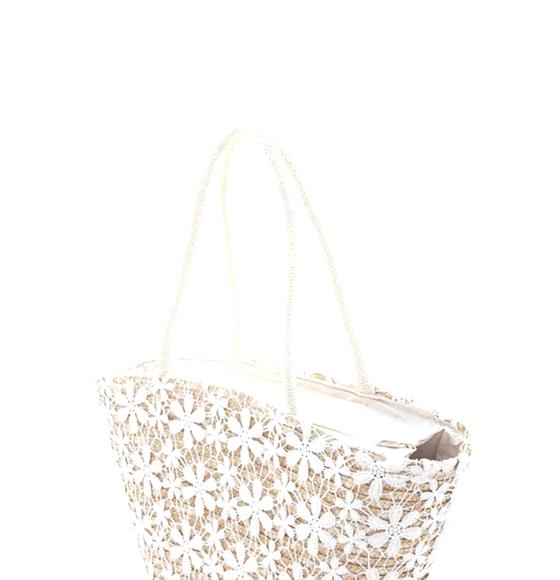 Stylish Floral Straw Design Handle Tote Bag - Picture 2 of 5